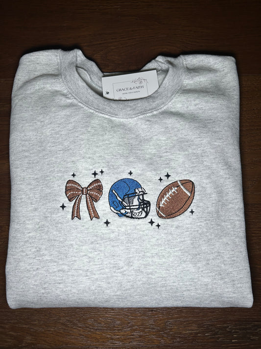 Bow, Helmet, Football Embroidered Crew Neck
