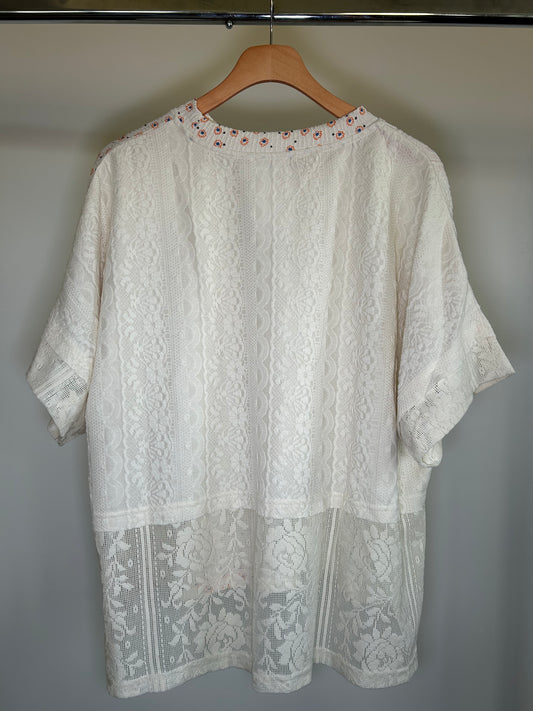 Flower Print Lace Trimmed Top