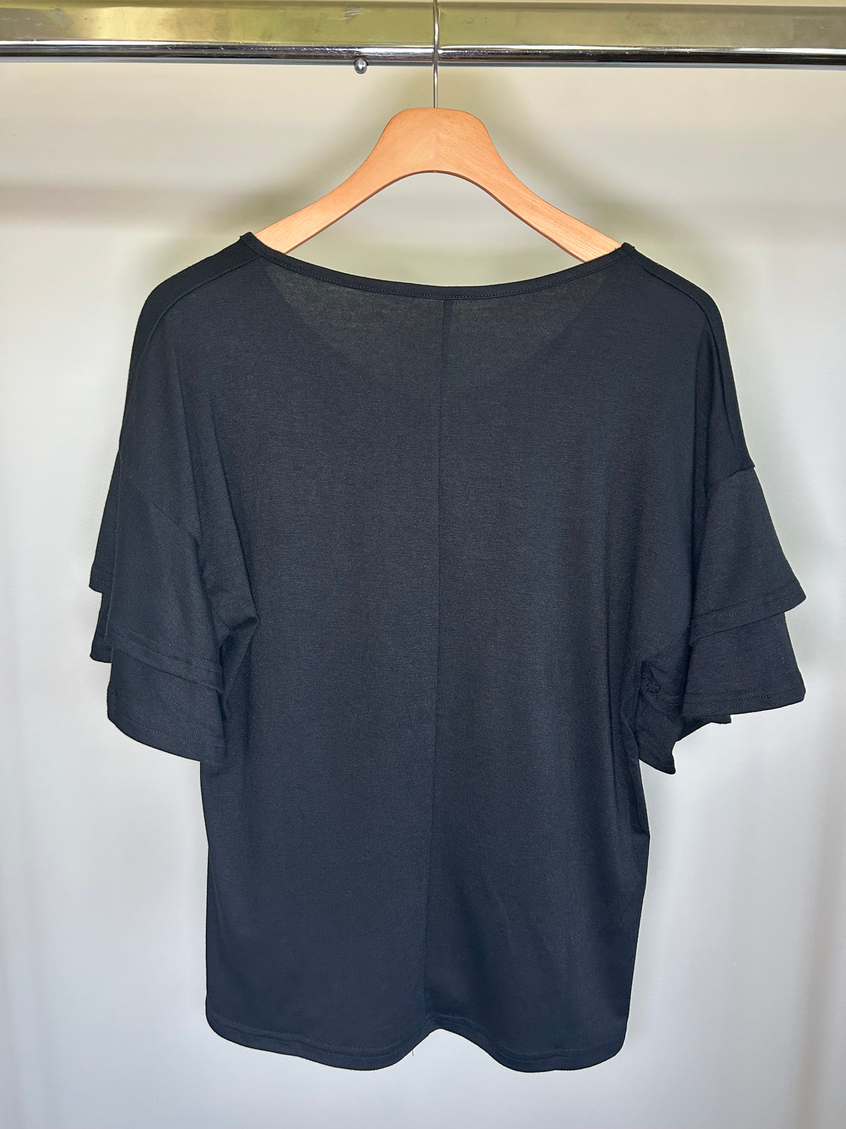 Black Ruffle Sleeve Top