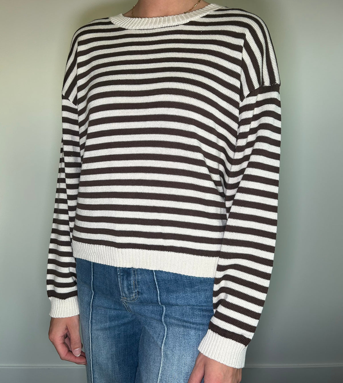 Button Back Brown Striped Sweater