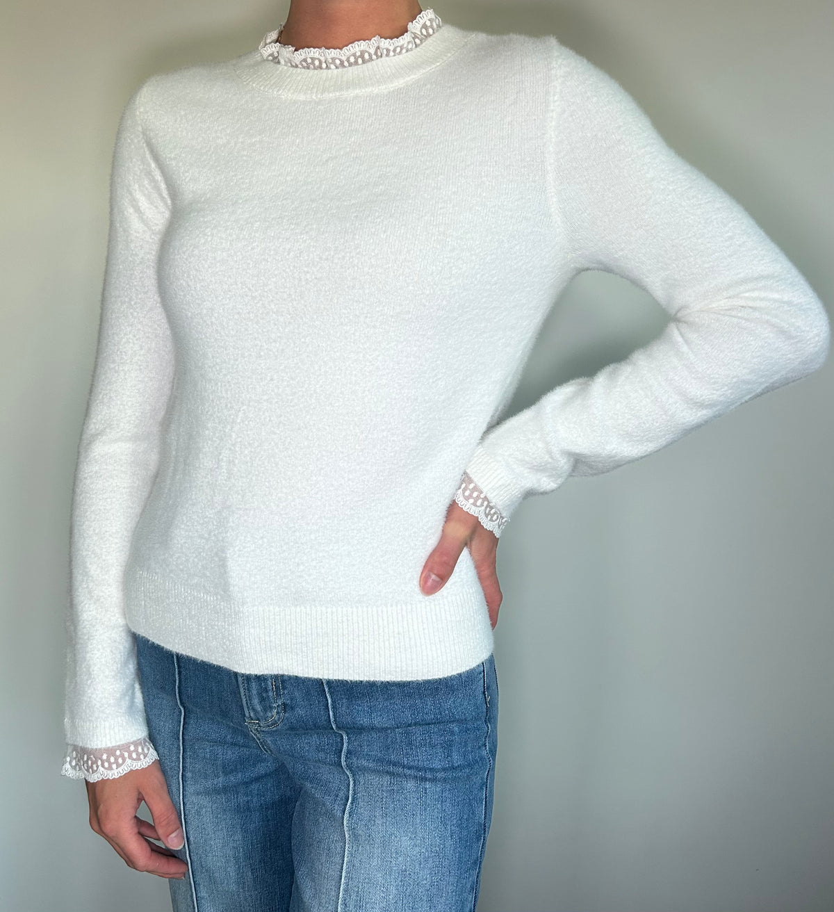 White Lace Trimmed Sweater