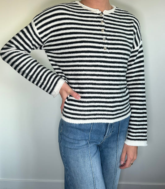 Black Striped Knit Pullover