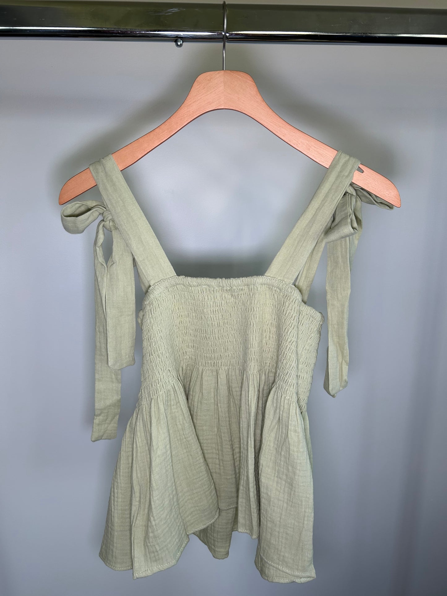 Light Sage Smocked Tank