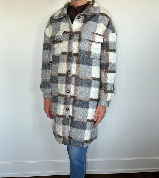 Gray Plaid Long Jacket