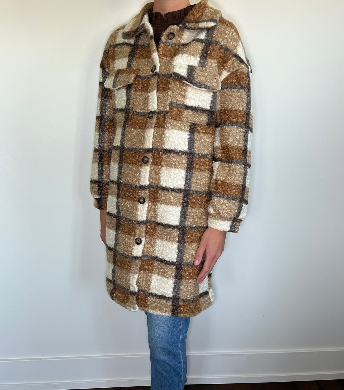 Tan Plaid Long Jacket