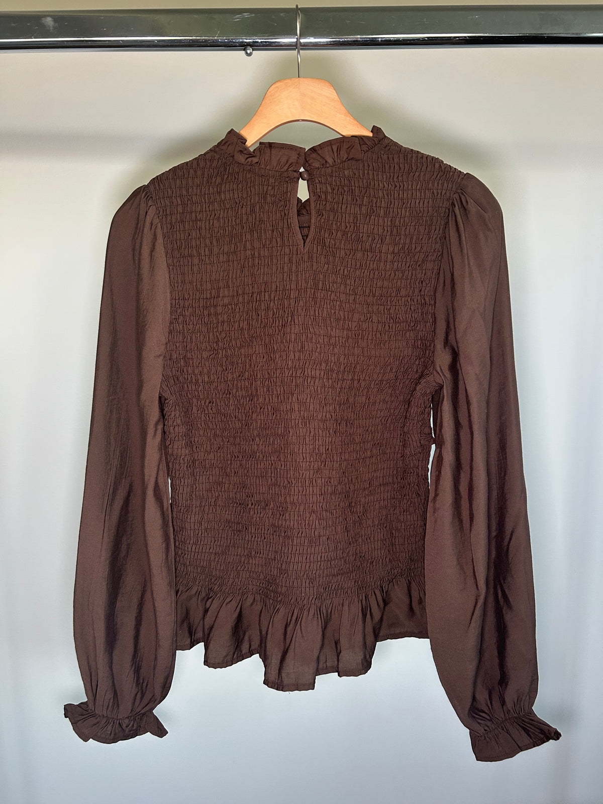 Brown Smocked Long Sleeve Top