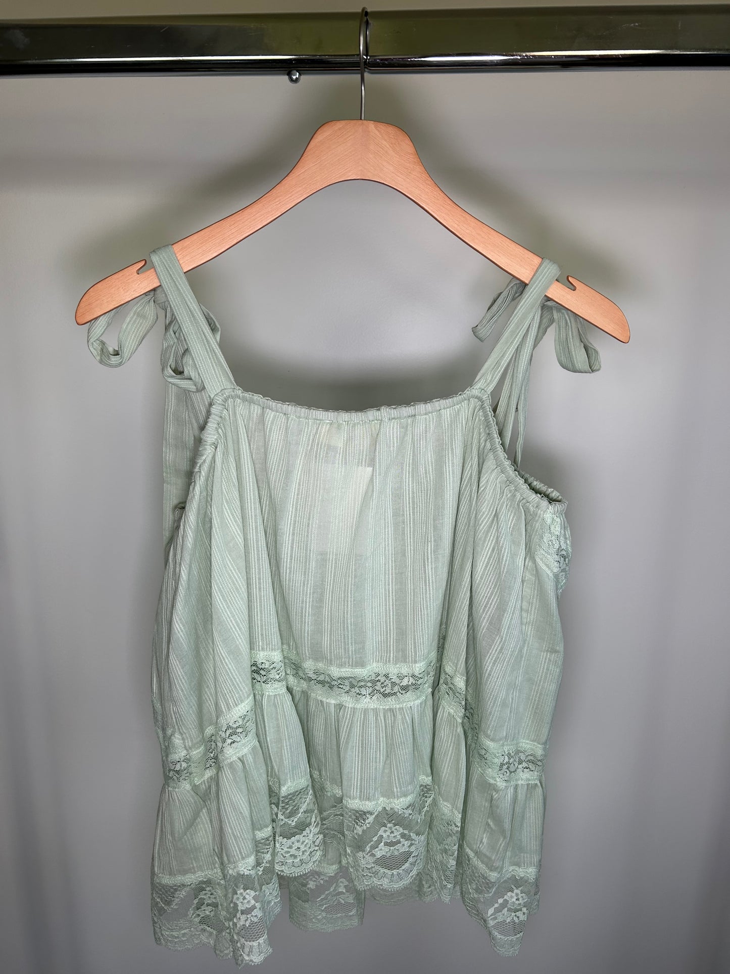 Sage Tank with Lace Trim
