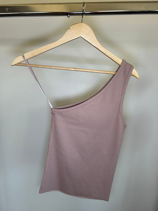 Light Mocha Mauve One Shoulder Top