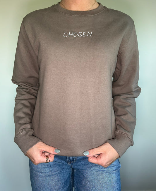 Brown Embroidered Crewneck - "Chosen"