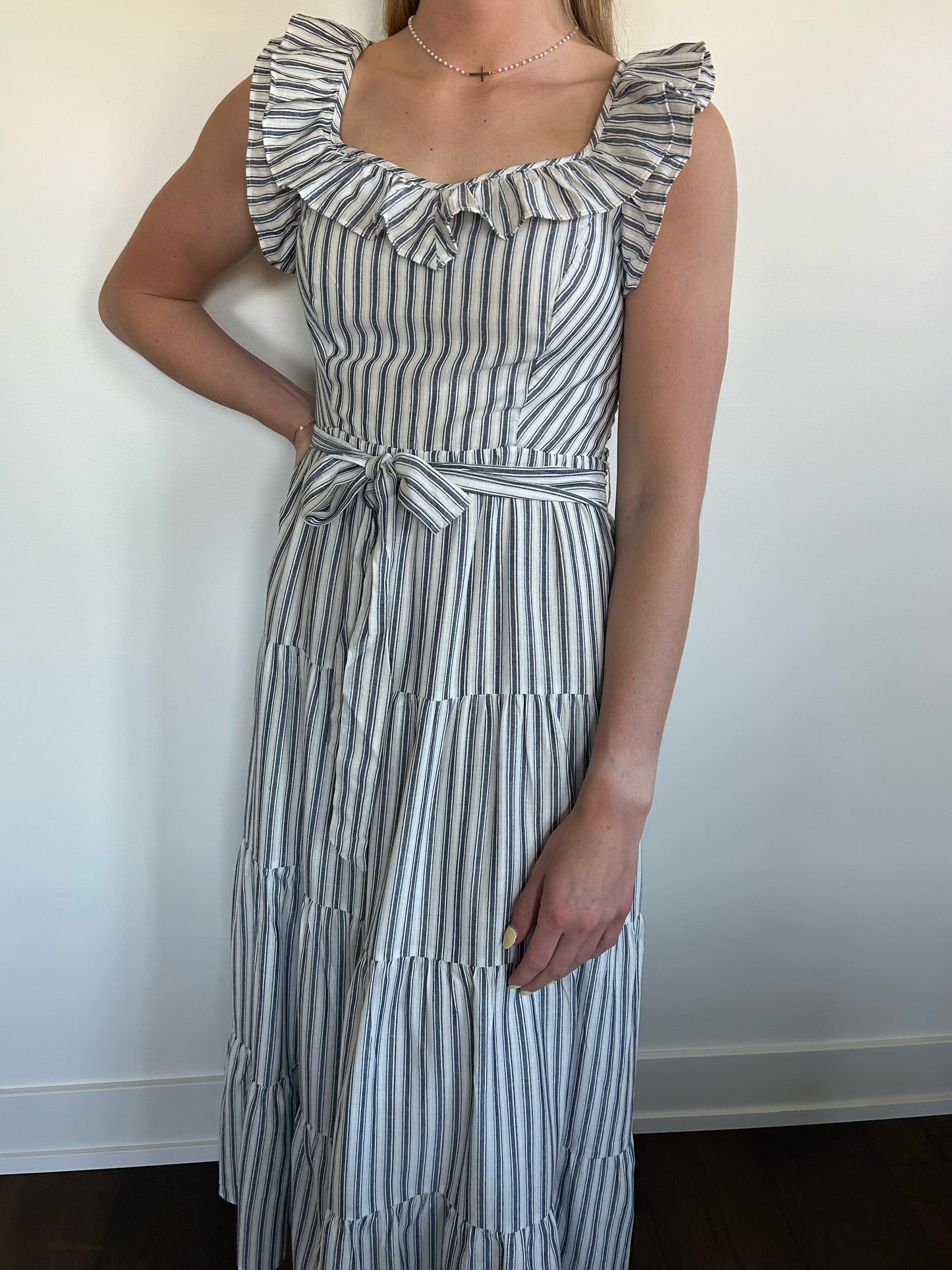 White and Blue Striped Sundress