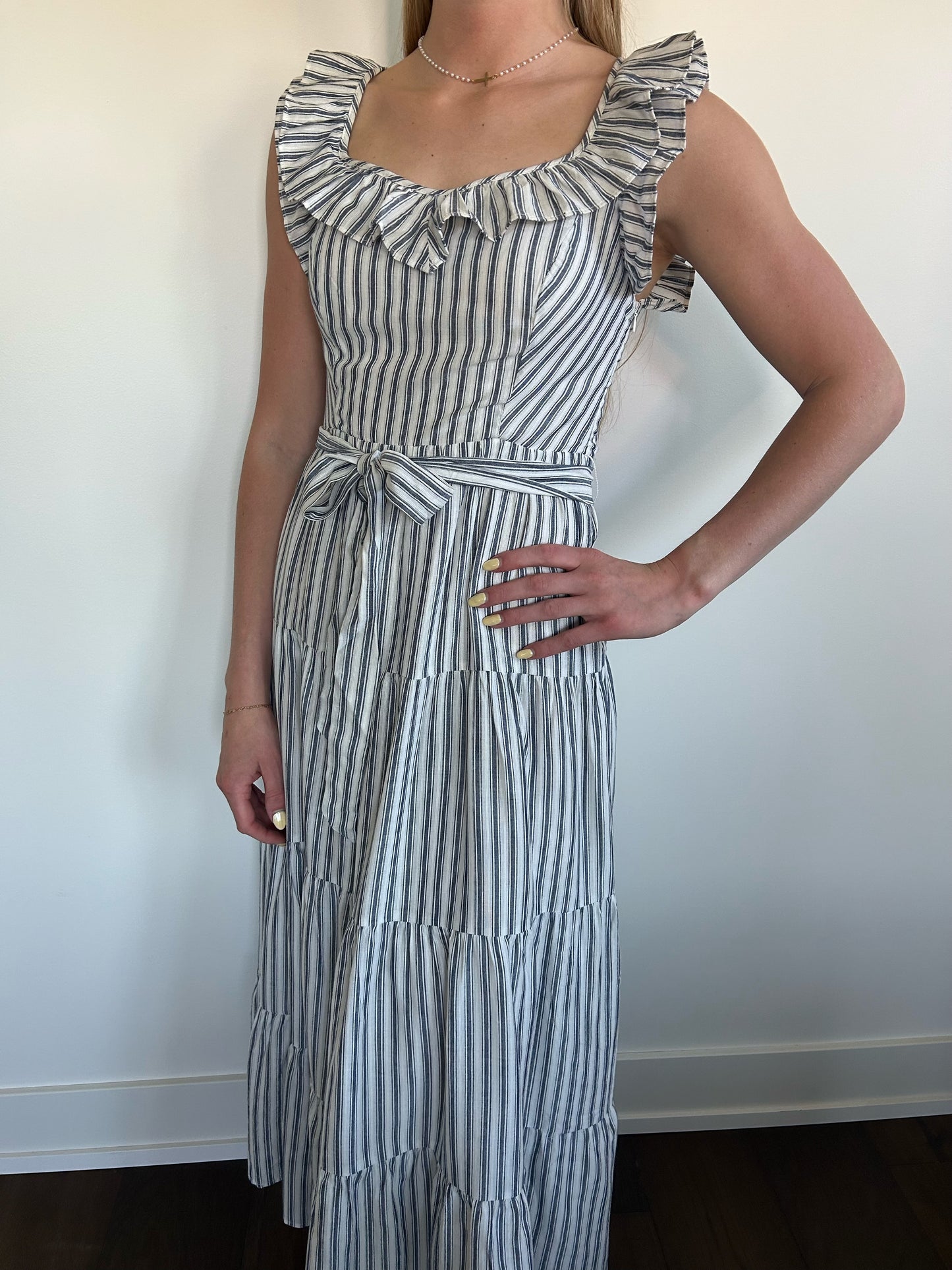 White and Blue Striped Sundress