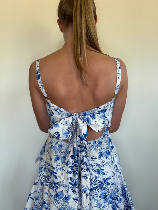 Blue Floral Tiered Dress