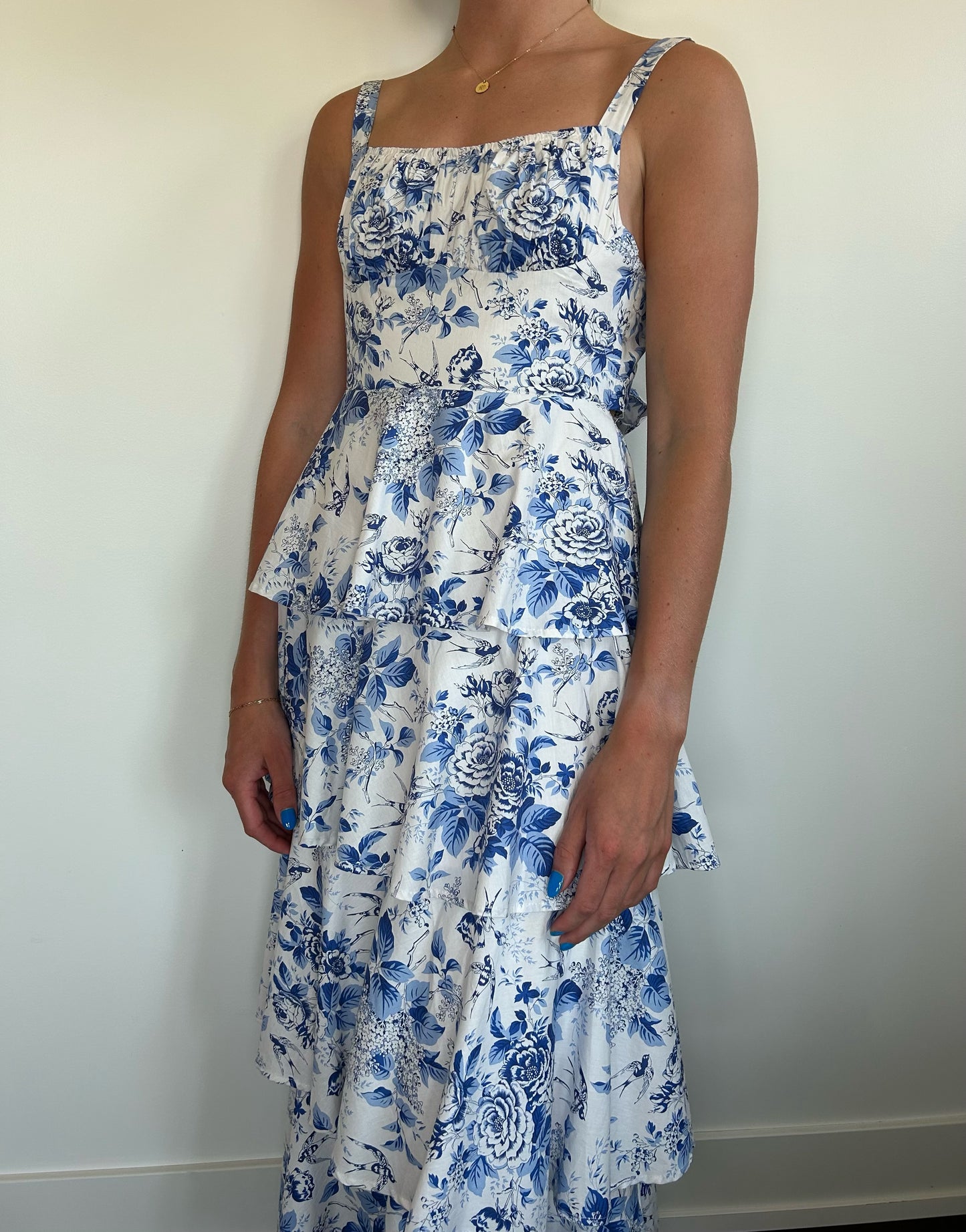 Blue Floral Tiered Dress