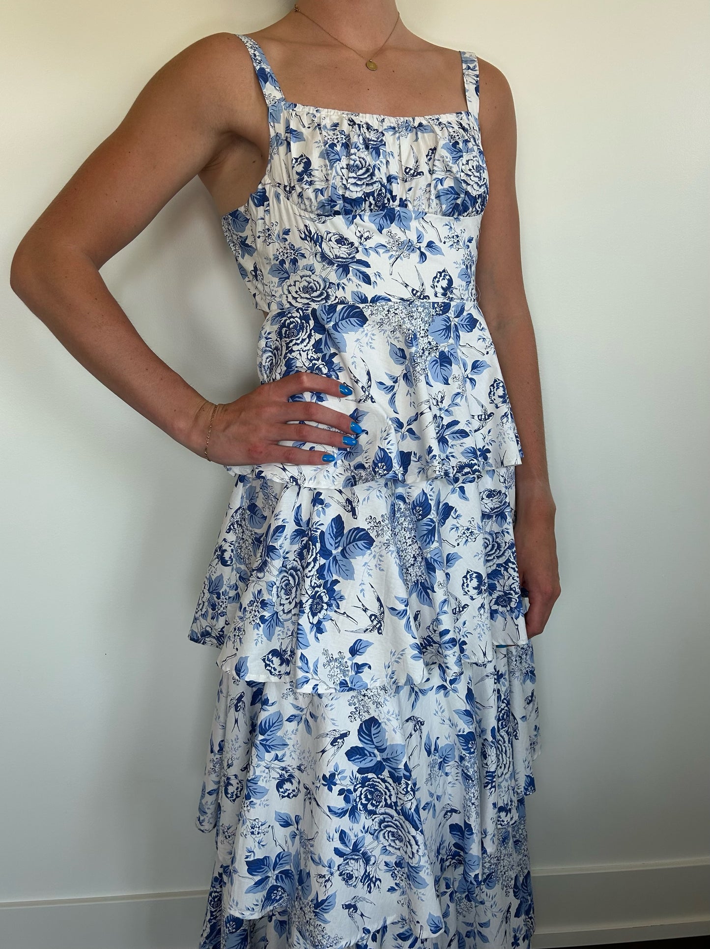 Blue Floral Tiered Dress