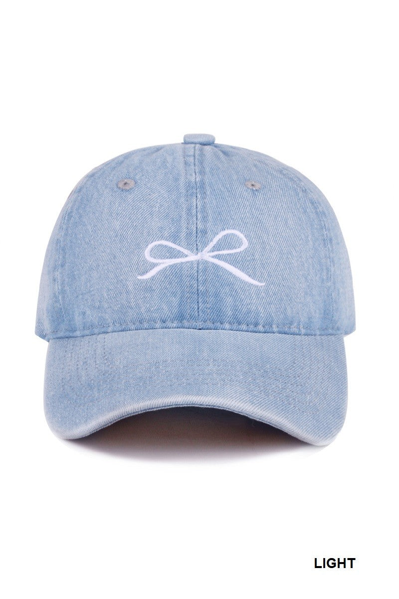 Bow Embroidered Hat - Light Wash