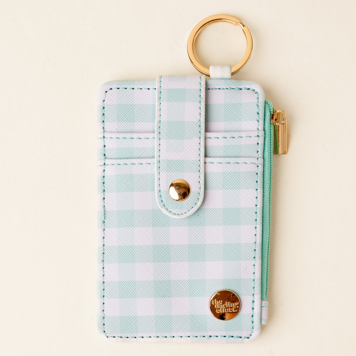 Gingham Keychain Wallet - Seafoam Green