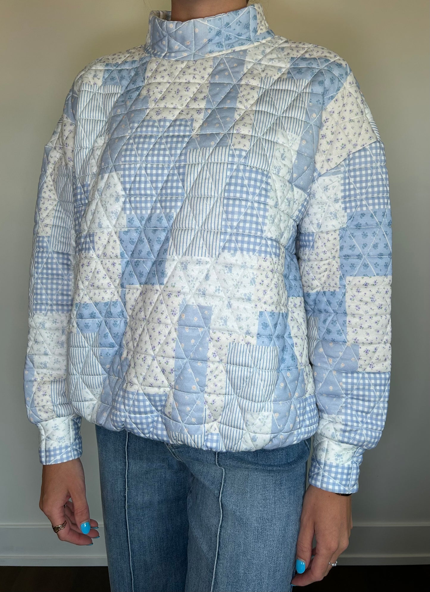 Blue Quilted Pullover