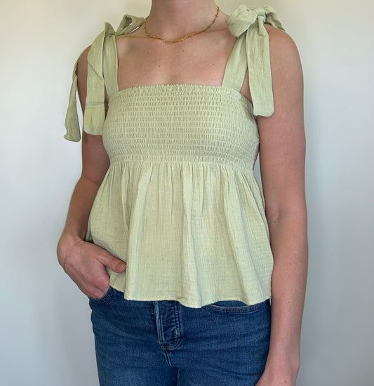 Light Sage Smocked Tank