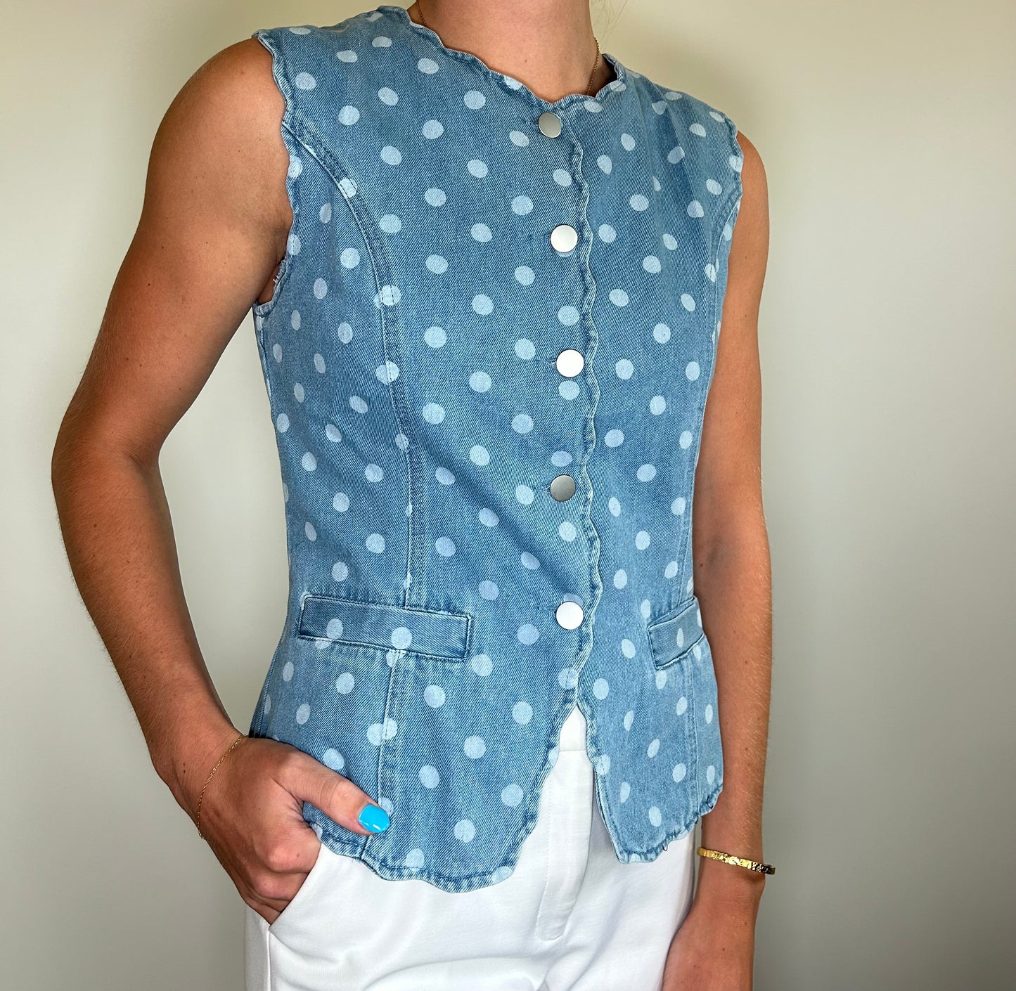 Polka Dot Denim Vest