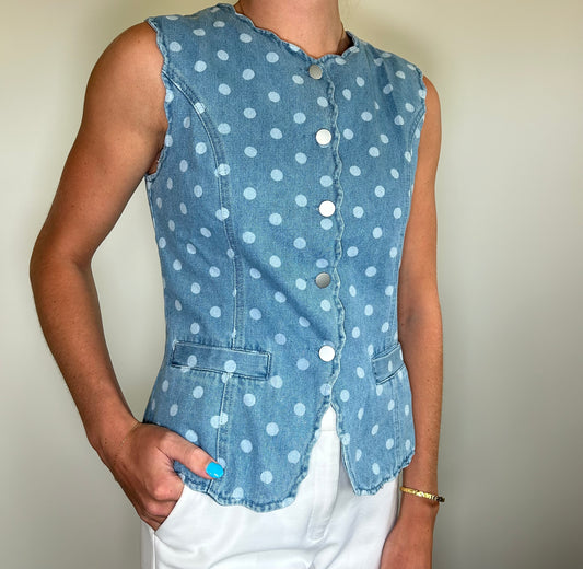 Polka Dot Denim Vest