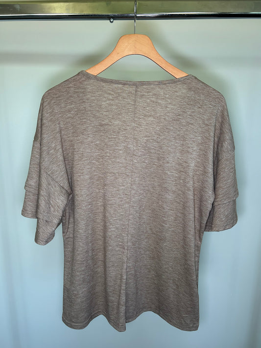 Camel Ruffle Sleeve Top