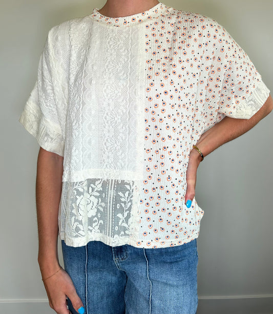 Flower Print Lace Trimmed Top