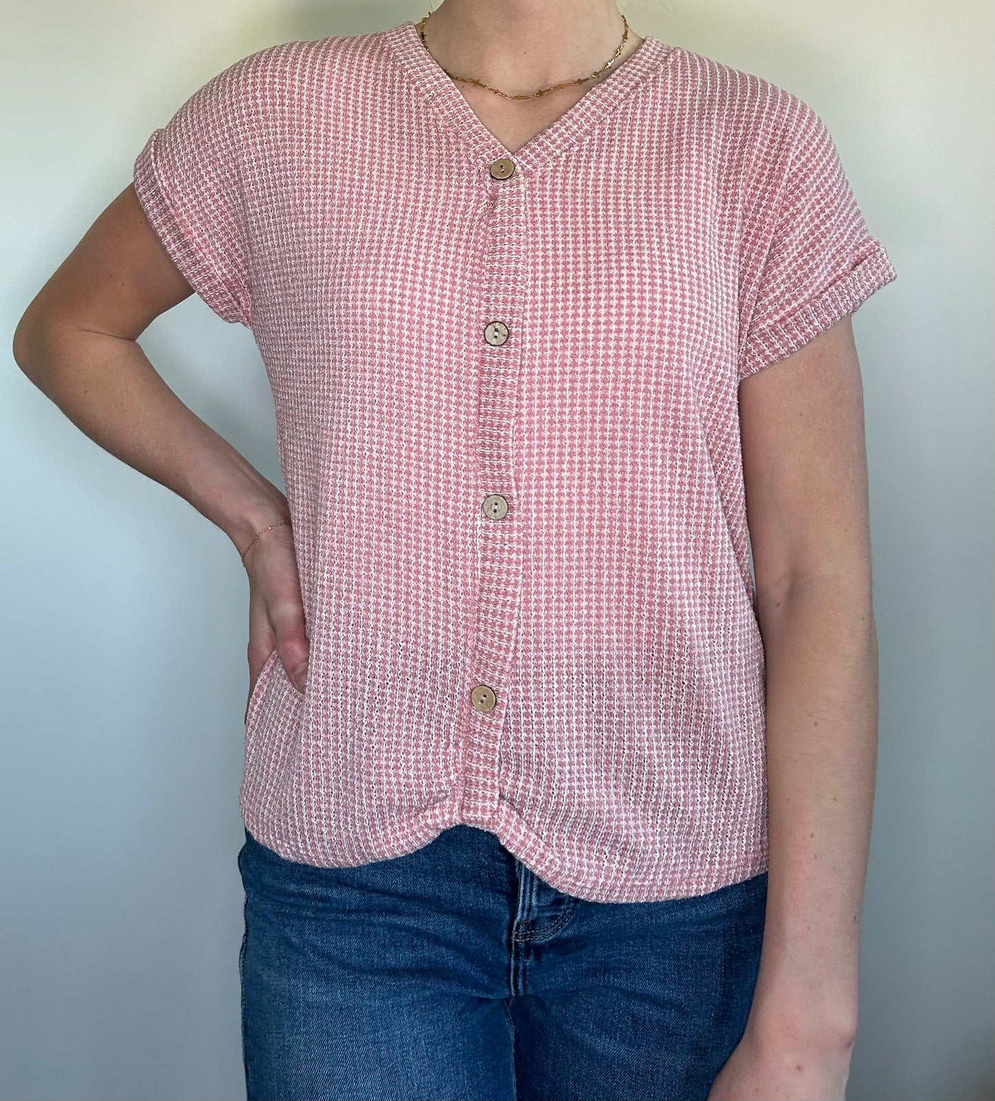 Pink Knit Buttoned Top