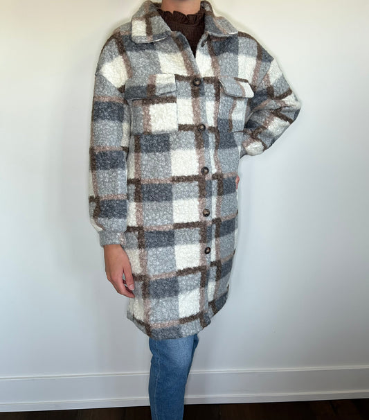 Gray Plaid Long Jacket