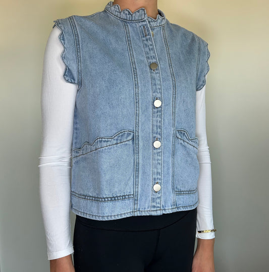 Scalloped Edge Denim Vest