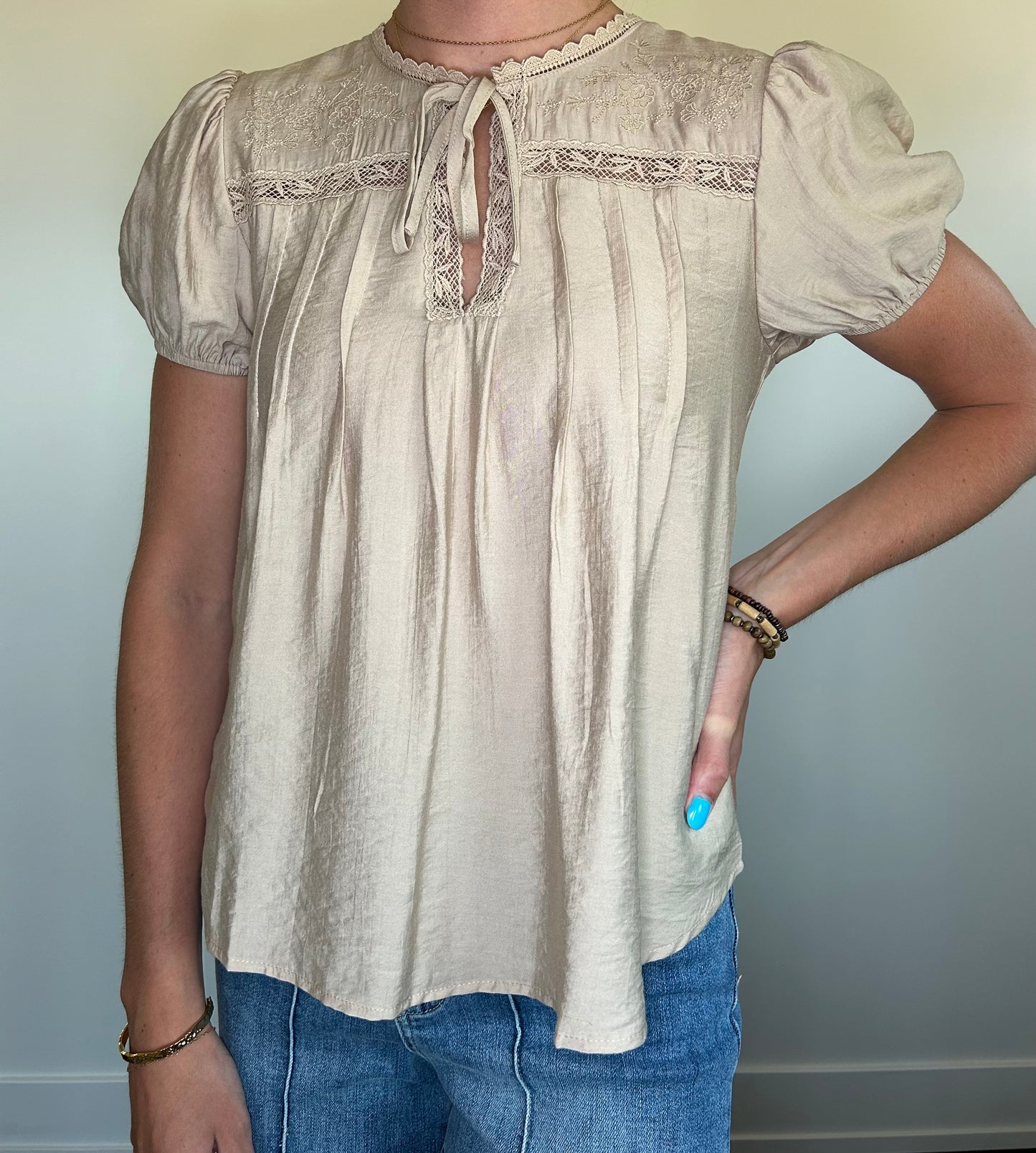 Tan Front Tie Top