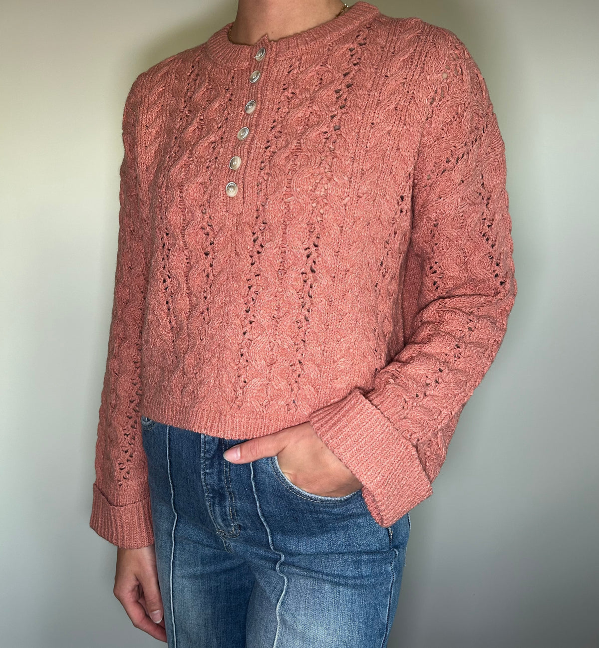 Peach Cable Knit Sweater