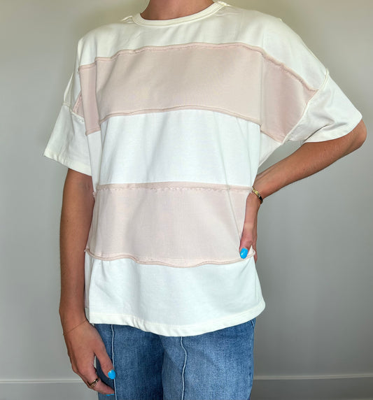 Cream Block Terry Knit Top