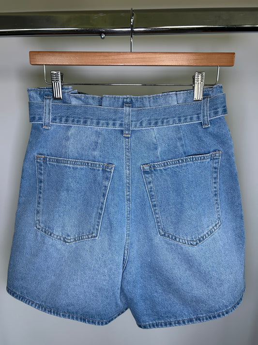 Light Wash Tie Denim Shorts