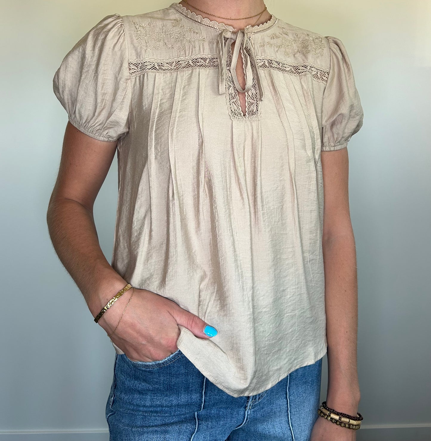 Tan Front Tie Top