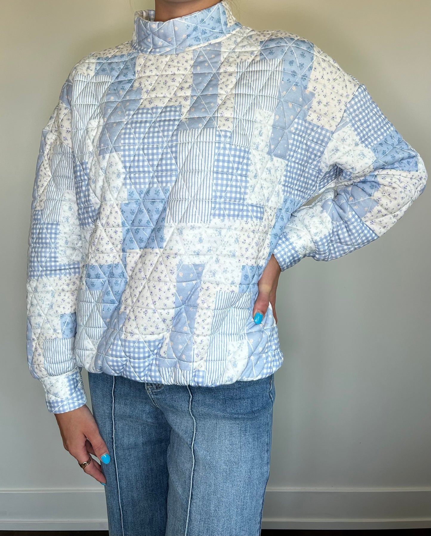 Blue Quilted Pullover