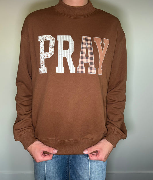 Mocha Pray Patchwork Sweatshirt