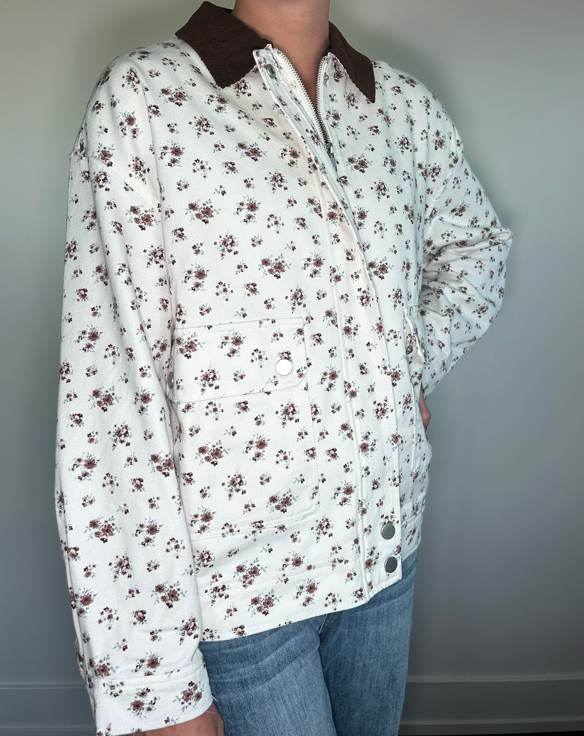 Cream Floral Denim Jacket