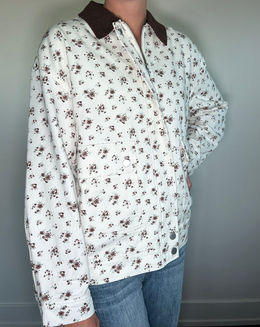Cream Floral Denim Jacket
