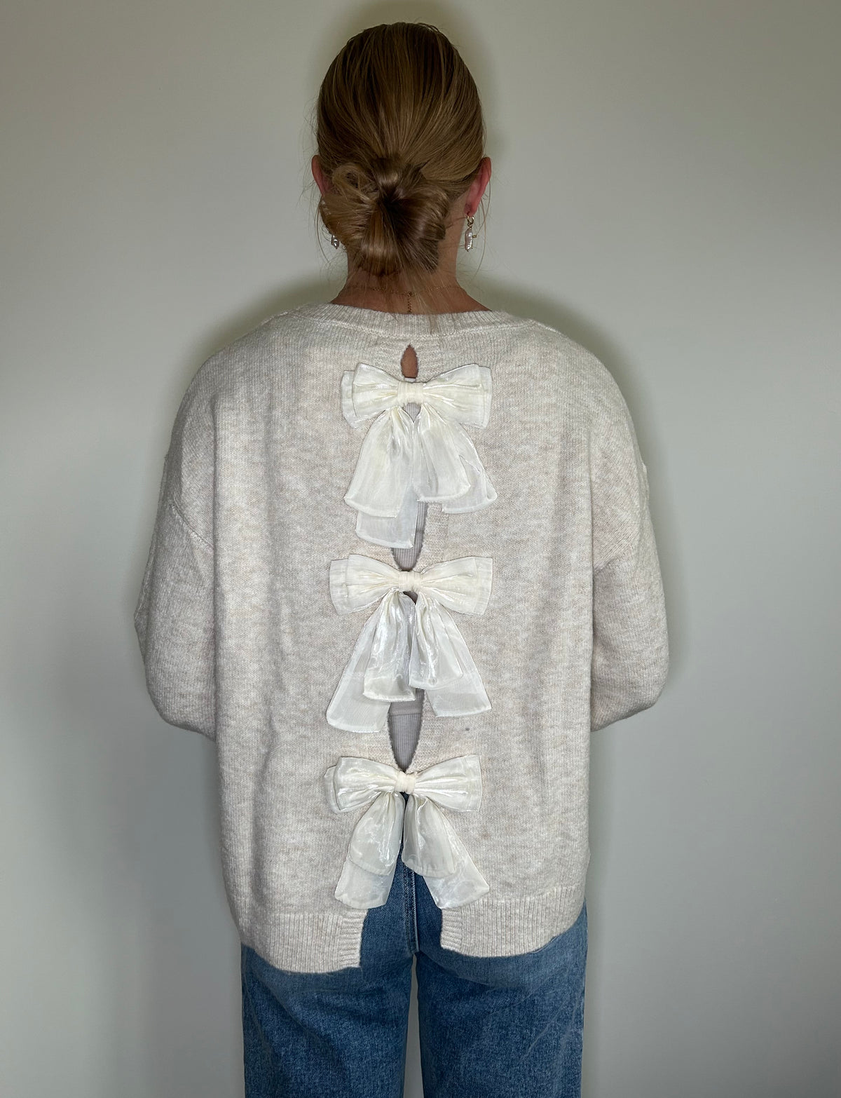 Cream Sweater with Back Bows