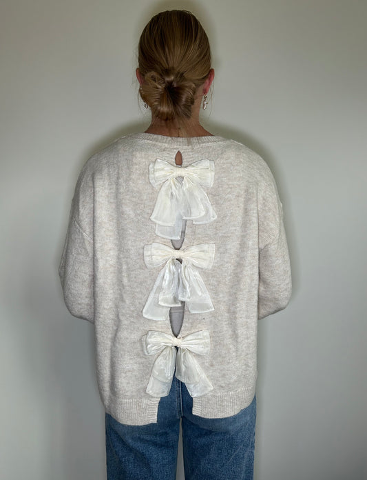 Cream Sweater with Back Bows