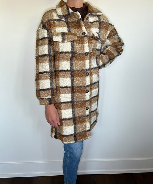 Tan Plaid Long Jacket