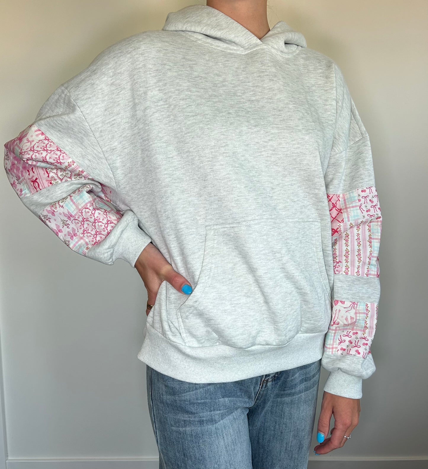 Pink Patchwork Sleeve Hoodie