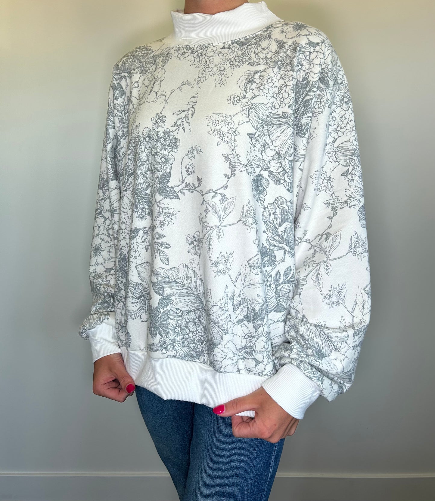 Floral Mock Neck Sweatshirt