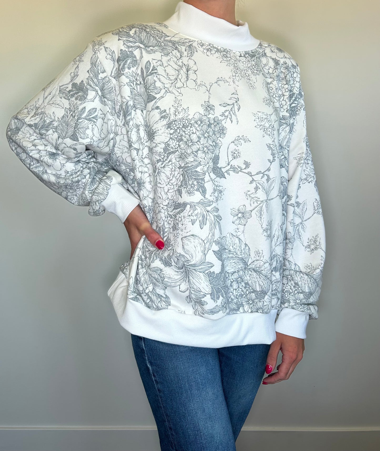 Floral Mock Neck Sweatshirt
