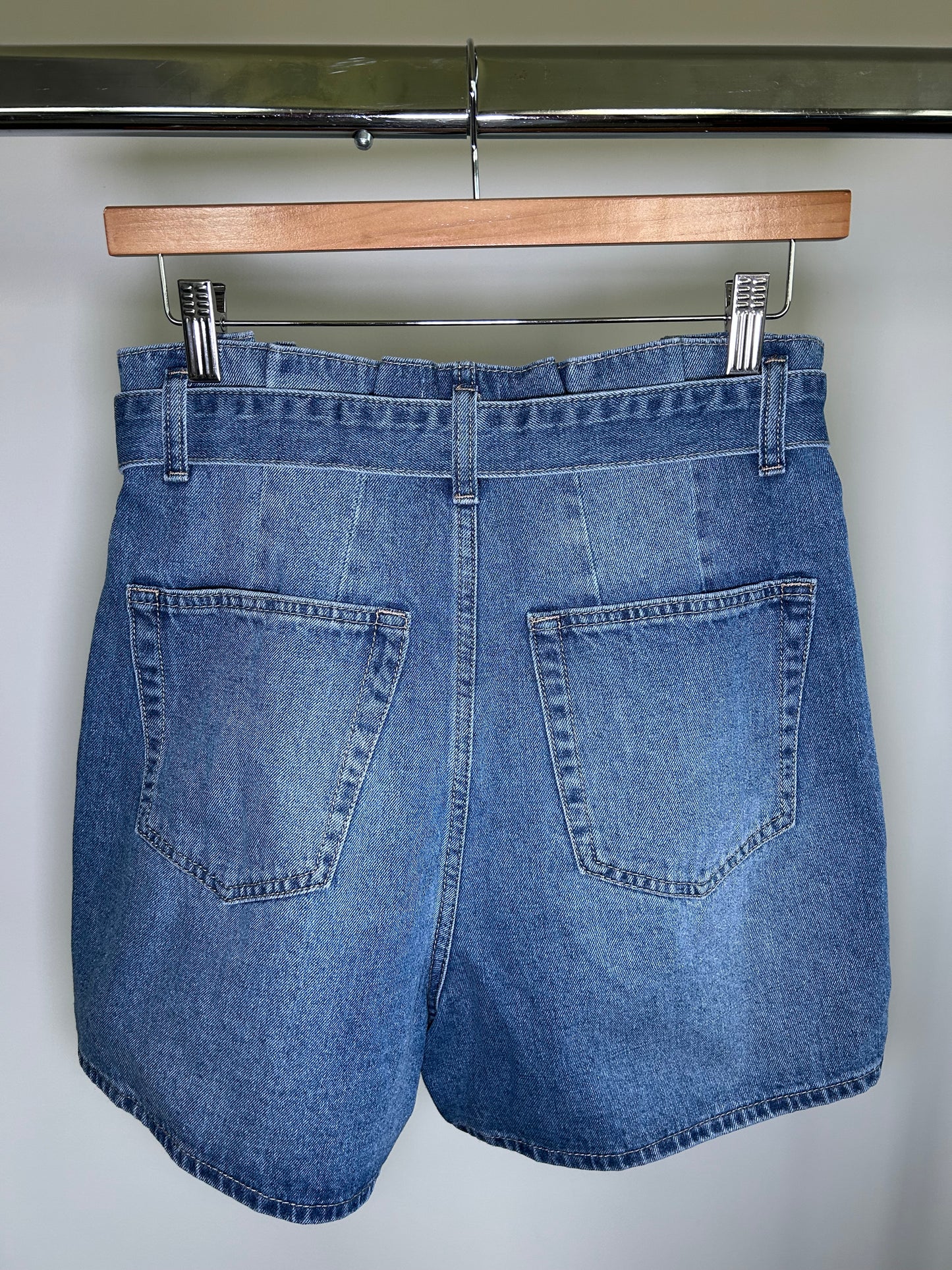 Medium Wash Tie Denim Shorts