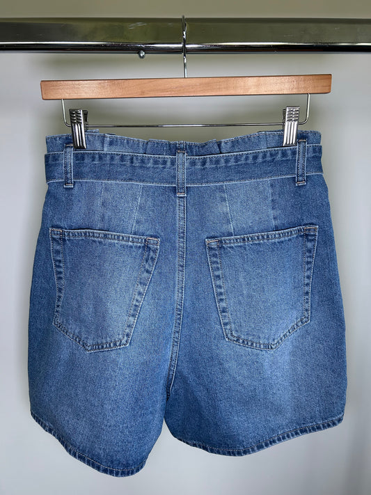 Medium Wash Tie Denim Shorts