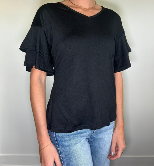 Black Ruffle Sleeve Top