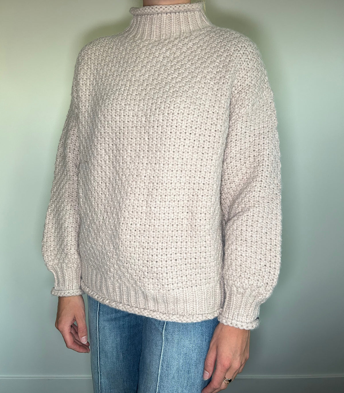 Mock Neck Waffle Knit Sweater