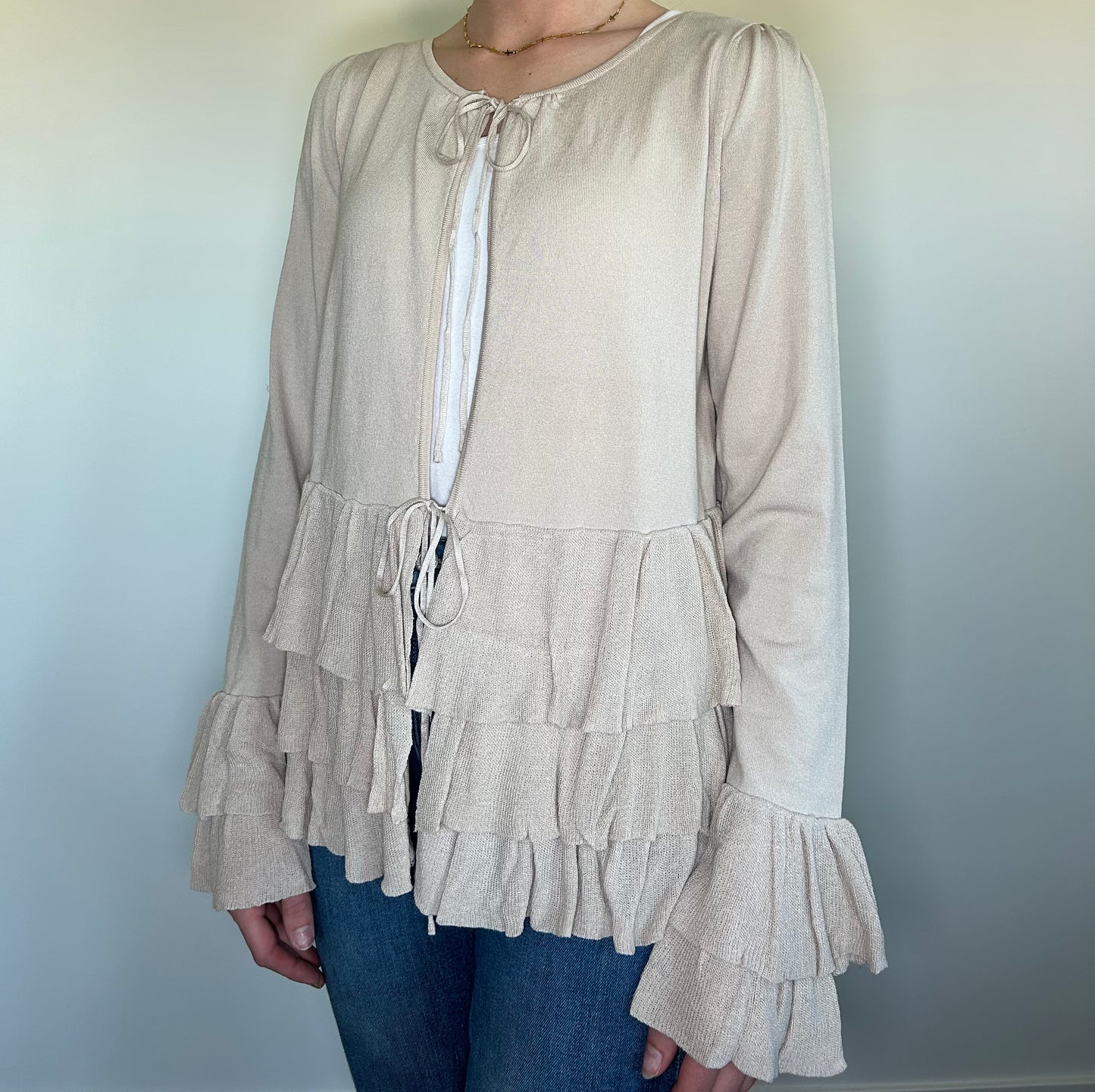 Tan Ruffle Cardigan