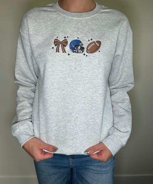 Bow, Helmet, Football Embroidered Crew Neck